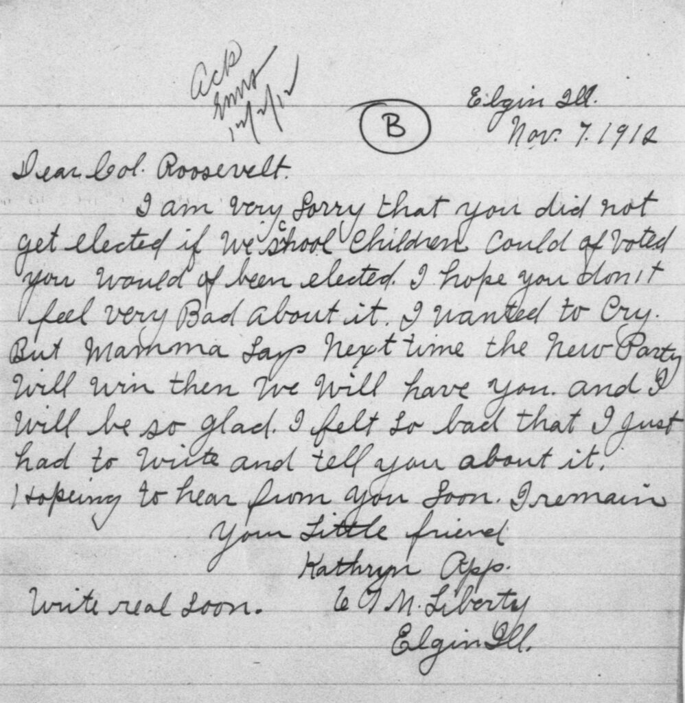 Kathryn App's letter to Theodore Roosevelt